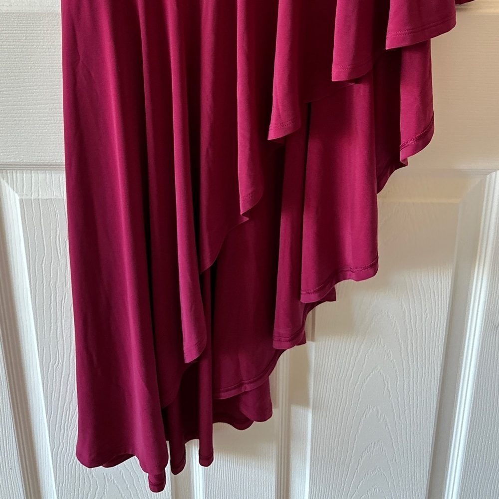 Express Strapless Asymmetrical Ruffle Maxi Dress, Fuchsia, Size Medium - Picture 4 of 15